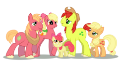 Size: 1267x630 | Tagged: safe, artist:tsunaamii, apple bloom, applejack, big macintosh, earth pony, pony, g4, applejack's parents, family, male, not bright mac, parent, stallion