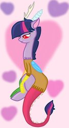 Size: 656x1217 | Tagged: safe, artist:celinesparkle, twilight sparkle, draconequus, g4, draconequified, female, mismatched horns, solo, species swap, twikonequus