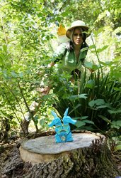 Size: 1397x2048 | Tagged: safe, artist:rose0fmay, daring do, human, g4, cosplay, forest, irl, irl human, photo, sapphire statue, solo