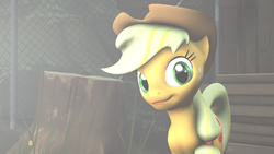 Size: 1024x576 | Tagged: safe, artist:stagmod, applejack, g4, 3d, female, looking at you, smiling, solo, source filmmaker