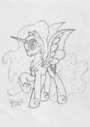 Size: 751x1063 | Tagged: safe, artist:poldekpl, nightmare moon, alicorn, pony, g4, fangs, female, monochrome, pencil drawing, solo, traditional art