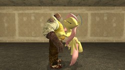 Size: 1366x768 | Tagged: safe, fluttershy, g4, 3d, bioshock 2, gmod, hat, nurse, smooch, splicer