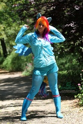 Size: 1067x1600 | Tagged: safe, artist:thesixthleafclover, rainbow dash, human, g4, cosplay, irl, irl human, photo, solo