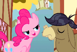 Size: 800x540 | Tagged: safe, screencap, cranky doodle donkey, pinkie pie, donkey, earth pony, pony, a friend in deed, g4, animated, bedroom eyes, lip bite, out of context, ponyville, screencap comic