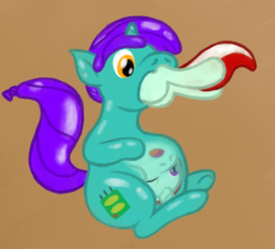 Size: 1050x950 | Tagged: safe, artist:vodkaroo, oc, oc only, oc:circuit board, oc:peppermint, balloon pony, pony, unicorn, eaten alive, fetish, inflatable, vore