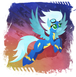 Size: 901x916 | Tagged: safe, artist:rariedash, fleetfoot, pegasus, pony, g4, female, flying, goggles, hooves, lineless, mare, solo, spread wings, wings, wonderbolts, wonderbolts uniform