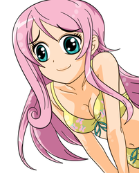 Size: 815x1015 | Tagged: safe, artist:jollyrogers5, fluttershy, human, g4, belly button, bikini, bra, cleavage, clothes, cute, derp, female, humanized, solo, swimsuit, underwear