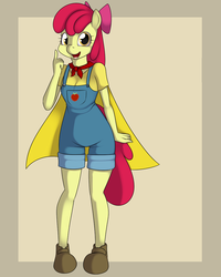 Size: 900x1125 | Tagged: safe, artist:hivelordlusa, artist:kloudmutt, edit, apple bloom, earth pony, anthro, g4, cape, clothes, cmc cape, female, mask, masking, ponyrumi, solo