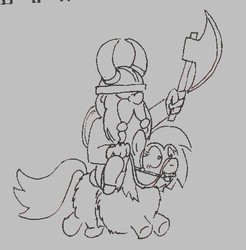 Size: 433x440 | Tagged: safe, artist:fluffsplosion, dwarf, fluffy pony, cavalry, monochrome, sketch