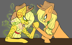 Size: 500x315 | Tagged: artist needed, safe, applejack, g4, arm wrestling, ask, chakra applejack, earthbound applejack