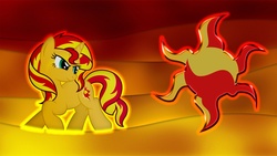 Size: 1920x1080 | Tagged: safe, artist:mr-kennedy92, sunset shimmer, pony, unicorn, g4, cutie mark, female, solo, vector, wallpaper