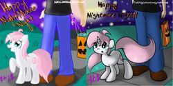 Size: 2000x1000 | Tagged: safe, artist:lightningnickel, oc, oc only, oc:cotton candy, pony, unicorn, cute, filly, looking up, nightmare night, open mouth, progress, raised hoof, smiling, tumblr