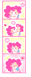 Size: 832x2048 | Tagged: safe, artist:annie-aya, pinkie pie, human, g4, ..., bubble berry, comic, female, heart, humanized, kissing, male, question mark, rule 63, self ponidox, selfcest, ship:bubblepie, shipping, straight