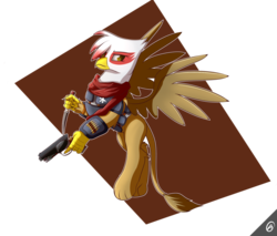 Size: 969x824 | Tagged: safe, artist:capseys, oc, oc only, oc:regina grimfeathers, griffon, fallout equestria, simple background, solo, transparent background