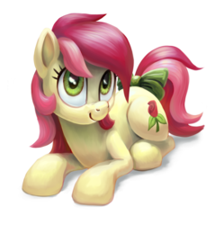 Size: 1861x1865 | Tagged: safe, artist:kaermter, roseluck, earth pony, pony, g4, bow, commissioner:doom9454, cute, cutie mark, female, hooves, lineless, mare, prone, rosabetes, scrunchy face, simple background, smiling, solo, tail bow, transparent background