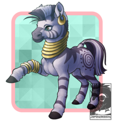 Size: 1000x1076 | Tagged: safe, artist:chubby-kirin, zecora, zebra, g4, bracelet, ear piercing, earring, female, jewelry, neck rings, piercing, quadrupedal, raised hoof, solo