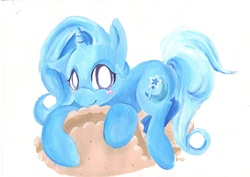 Size: 3507x2481 | Tagged: safe, artist:dreubug, trixie, pony, unicorn, g4, blushing, female, mare, peanut butter crackers, smiling, solo