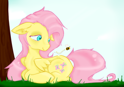Size: 4092x2893 | Tagged: safe, artist:amberony, fluttershy, bee, g4, female, solo