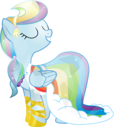 Size: 5061x5500 | Tagged: safe, artist:theshadowstone, rainbow dash, pegasus, pony, g4, .svg available, absurd resolution, beautiful, clothes, crystallized, cute, dashabetes, dress, eyes closed, female, gala dress, grin, mare, rainbow dash's first gala dress, sandals, simple background, smiling, solo, sweet dreams fuel, transparent background, vector