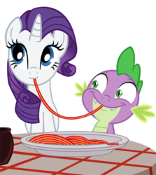 Size: 538x604 | Tagged: safe, artist:queencold, rarity, spike, dragon, pony, unicorn, g4, :3, duo, faic, female, imminent kissing, lady and the tramp, male, parody, scene parody, ship:sparity, shipping, simple background, spaghetti, spaghetti scene, straight, transparent background, vector
