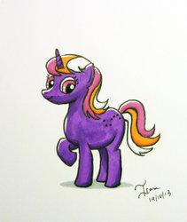 Size: 822x972 | Tagged: safe, artist:illoluv, galaxy (g1), g1, g4, female, g1 to g4, generation leap, raised hoof, simple background, solo