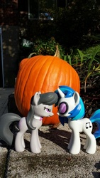 Size: 450x800 | Tagged: safe, artist:pixelkitties, dj pon-3, octavia melody, vinyl scratch, g4, bedroom eyes, female, funko, lesbian, pumpkin, ship:scratchtavia, shipping, toy