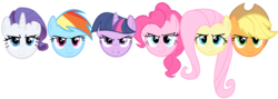 Size: 9568x3388 | Tagged: safe, artist:bednarowski, applejack, fluttershy, pinkie pie, rainbow dash, rarity, twilight sparkle, g4, floating head, head, mane six