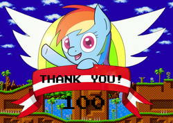 Size: 1740x1231 | Tagged: safe, artist:dark-southern-rebel, rainbow dash, pegasus, pony, g4, crossover, female, looking at you, mare, open mouth, platformer, sega, solo, sonic the hedgehog, sonic the hedgehog (series), video game, water