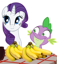 Size: 538x604 | Tagged: safe, artist:queencold, edit, rarity, spike, dragon, pony, unicorn, g4, 1000 hours in ms paint, banana, female, male, ship:sparity, shipping, simple background, straight, transparent background, vector