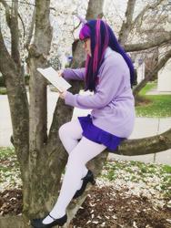 Size: 720x960 | Tagged: safe, artist:mintyblitzz, twilight sparkle, human, g4, cosplay, female, irl, irl human, photo, reading, solo