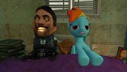 Size: 1600x900 | Tagged: dead source, safe, rainbow dash, human, pony, g4, 3d, aftersex, barney calhoun, bed, crossover, crossover shipping, female, gmod, half-life, implied sex, mare, pervy calhoun, pervycalhounplz, pervyville, pillow