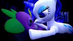 Size: 1280x720 | Tagged: safe, rarity, spike, dragon, pony, g4, 3d, female, magic, male, mare, ship:sparity, shipping, straight