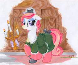 Size: 1200x1003 | Tagged: safe, artist:foxxy-arts, oc, oc only, oc:foxxy hooves, clothes, costume, disneyland, magic, maid, solo, the haunted mansion, walt disney world