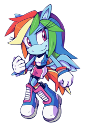 Size: 420x630 | Tagged: safe, artist:cylent-nite, rainbow dash, pegasus, anthro, plantigrade anthro, equestria girls, g4, clothes, equestria girls outfit, female, simple background, solo, sonic the hedgehog (series), sonicified, style emulation, transparent background