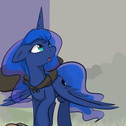 Size: 1600x1600 | Tagged: safe, artist:theparagon, princess luna, hunted luna, g4, cloak, clothes, female, night, solo, wide eyes