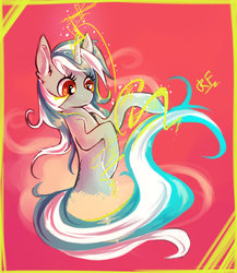 Size: 684x787 | Tagged: safe, artist:renaifoxi, lyra heartstrings, pony, unicorn, g4, female, glowing horn, horn, magic, mare, signature, solo