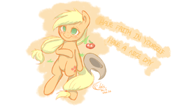 Size: 1280x824 | Tagged: dead source, safe, artist:xcopyen002, applejack, g4, dialogue, female, grass, on back, smiling, solo