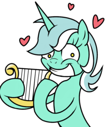 Size: 677x768 | Tagged: safe, artist:pandan009, lyra heartstrings, pony, unicorn, g4, female, grin, heart, looking at you, lyre, simple background, smiling, solo, transparent background
