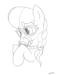 Size: 1280x1688 | Tagged: safe, artist:nasse, silver spoon, earth pony, pony, g4, braid, eating, female, filly, food, glasses, ice cream, lineart, messy, monochrome, solo
