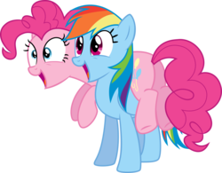 Size: 4000x3124 | Tagged: dead source, safe, pinkie pie, rainbow dash, earth pony, pegasus, pony, g4, the super speedy cider squeezy 6000, butt, female, lesbian, plot, ship:pinkiedash, shipping, simple background, transparent background, vector