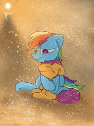 Size: 1536x2048 | Tagged: safe, artist:fuzzyfox11, rainbow dash, scootaloo, g4, cute, scootalove, snow, snowfall