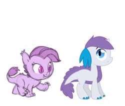 Size: 645x546 | Tagged: safe, artist:carnifex, artist:cat4lyst, artist:mochi--pon, oc, oc only, oc:gem, oc:lavender, dracony, hybrid, duo, interspecies offspring, my little pony genesis, offspring, parent:rarity, parent:spike, parents:sparity, simple background, white background