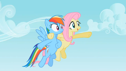 Size: 1366x768 | Tagged: safe, screencap, fluttershy, rainbow dash, g4, may the best pet win