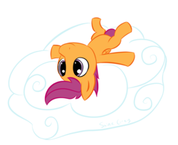 Size: 1500x1226 | Tagged: safe, artist:saine grey, scootaloo, pegasus, pony, g4, cloud, female, filly, lying down, on back, solo