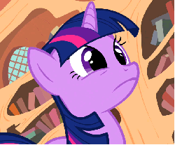 Size: 649x540 | Tagged: safe, screencap, twilight sparkle, g4, it's about time, animated, cropped, eye shimmer, female, golden oaks library, solo