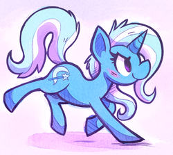 Size: 900x801 | Tagged: safe, artist:mister-markers, trixie, pony, unicorn, g4, blushing, female, mare, running, solo