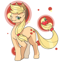 Size: 800x820 | Tagged: safe, artist:idrawweeklypony, applejack, g4, apple, female, one eye closed, prehensile tail, smiling, solo, tail hold, wink