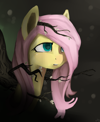 Size: 2100x2572 | Tagged: safe, artist:facerenon, fluttershy, g4, dark, female, solo, tree