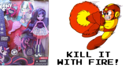 Size: 1262x691 | Tagged: safe, artist:sonic10974, twilight sparkle, equestria girls, g4, doll, female, haters gonna hate, irl, kill it with fire, mega man (series), nightmare fuel, photo, toy, twilight sparkle (alicorn), wat