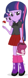 Size: 368x1000 | Tagged: safe, artist:dm29, twilight sparkle, human, equestria girls, g4, backpack, crossover, duo, filly, human ponidox, poké ball, pokémon, pony pet, ponymon, simple background, square crossover, transparent background